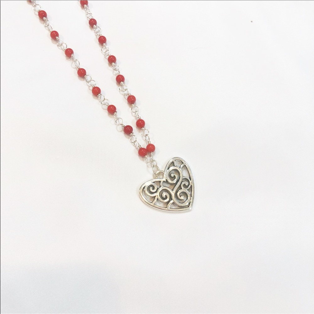 NEW RED & SILVER HEART NECKLACE
